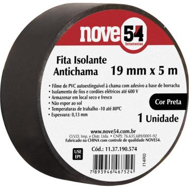 Imagem de Fita isolante pvc 19mmx05m preta anti chama Nove54
