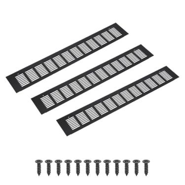 Imagem de PATIKIL Grelha de ventilação retangular de 50 x 8,2 cm, 3 peças de alumínio com tampa de ventilação com louvered com parafusos de montagem para armário armário porta roupeiro, preto