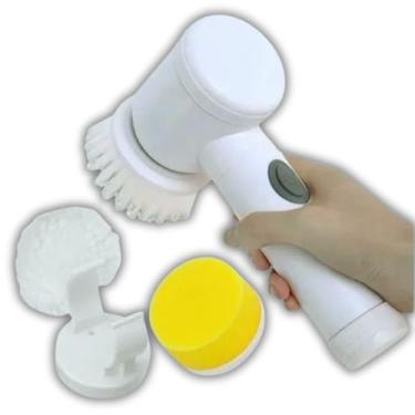 Imagem de Kit Escova Giratória Multiuso Recarregável Com USB - Branca praticidade e eficiência design compacto e moderno Limpa como pisos, azulejos sapatos, móveis e utensílios.