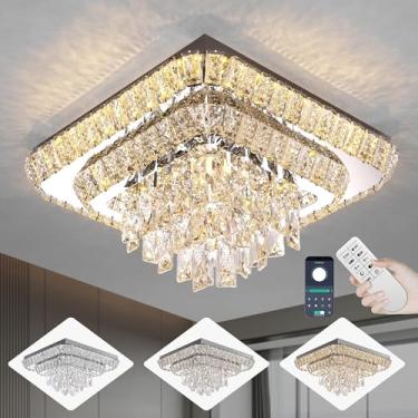 Imagem de Miuyhji Elegante Luminária De Teto Em Cristal Led Raindrop, Lustre Quadrado 18 Pol. Embutido Com Controle Remoto Para Sala Estar, Cozinha, Ilha, Quarto, Corredor, Hall Entrada (Regulável)