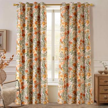 Imagem de DriftAway Cortinas blackout de linho floral Orange Harvest, camada dupla, isolamento térmico, outono, estampado, vintage, ilhós, drapeados forrados para sala de estar, 2 painéis, 224 cm, laranja coral