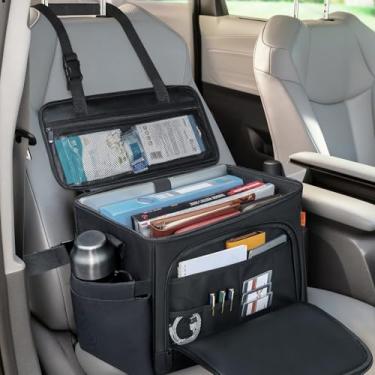 Imagem de ANILD Organizador de assento dianteiro para carro/organizador de arquivos, para motorista e escritório com compartimentos multiusos divididos, alça de ombro acolchoada, 2 suportes de garrafa e capa de