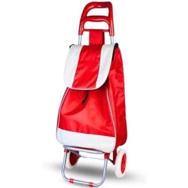 Imagem de Carrinho de compras reforçado dobráve colorido - Dobrável, sacola bolsa térmica, suporta 30kg, ideal para feira e supermercado(VERMELHO)