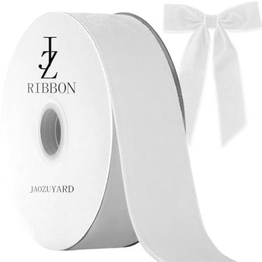 Imagem de JaoZuyard Fita de veludo branca de 3,5 cm x 10 m, fita de veludo branca para embrulho de presente de Natal, Dia dos Namorados, Halloween, artesanato, grinaldas, suprimentos contínuos, para decoração