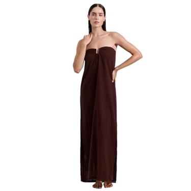 Imagem de Gottex Saída de praia midi Luma U Wire - forro frontal e traseiro, alças removíveis ajustáveis, faixa elástica nas costas, fendas laterais, Marrom, P