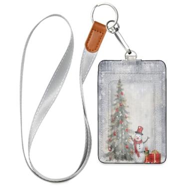 Imagem de Wassud Cordão de couro PU para árvore de Natal com boneco de neve para crachás de identificação, porta-chaves, porta-crachás, cartões de crédito para escritórios, funcionários estudantes, funcionários