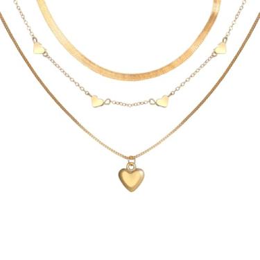 Imagem de Colares de coração em camadas para mulheres - Conjunto de colar de gargantilha empilhável em várias camadas com pingentes de coração e pingente, joias minimalistas e estilosas para uso diário