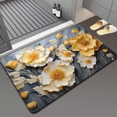 Imagem de Tapete Flores 5D de Microfibra Antiderrapante - Absorção Rápida, Ideal para Banheiro e Entrada, Decorativo e Confortávelção(FLORES I)