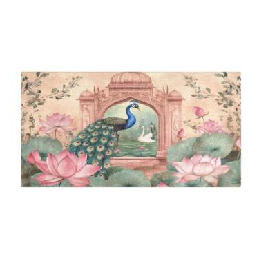 Imagem de Burbuja Tapete de corrida retrô pavão de pelúcia antiderrapante tapete de borracha para corredor, quarto, sala de estar, decoração de entrada, lavável na máquina, 51 x 99 cm