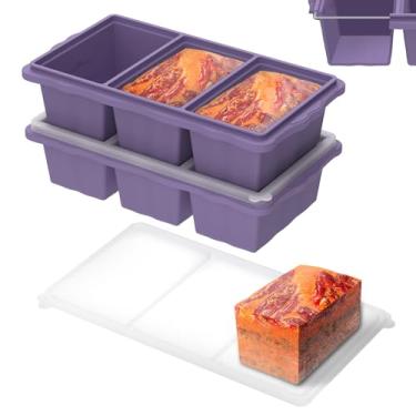 Imagem de Bandeja de silicone para freezer com tampa, 2 unidades de moldes de silicone para congelador, bandeja grande para cubos de gelo, 1 xícara, cubos de sopa, recipientes de preparação de refeições, seguro
