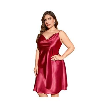 Imagem de Plus size feminino sexy cinta de espaguete camisola cor sólida confort