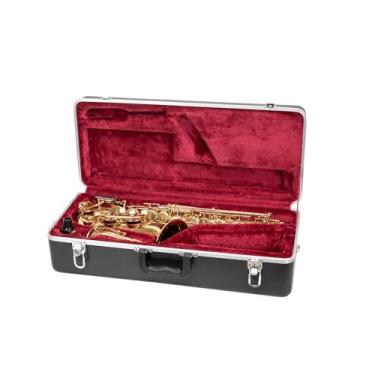 Imagem de Crossrock Capa moldada em ABS para saxofone alto | Textura preta com interior de veludo vermelho escuro, trava de segurança e alça removível – Proteção rígida leve (CRA865ASBK-R)