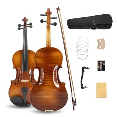 Imagem de YoungMonic Kit de violino 4/4 Corpo de madeira compensada sólida tília com acabamento de alto brilho com apoio de ombro ponte de arco capa preta e cordas para iniciantes violinistas