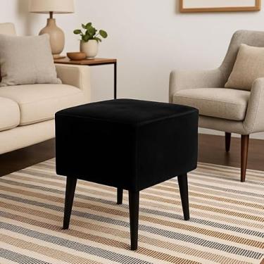 Imagem de Banquetas Quadrada Pé Removível Modelo Retangular Tecido de Sued Escrivaninha Puff Banquinho (Pé Ecológico Preto)