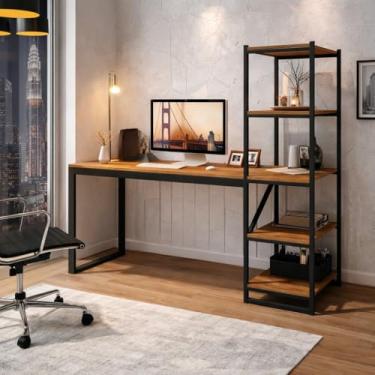 Imagem de Escrivaninha Industrial，Escrivaninha Estudo Home Office Industrial Para Escritório Mesa Trabalho Penteadeira Com Prateleiras(Canela)
