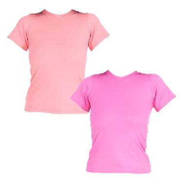 Imagem de Kit 2 Blusas Femininas Manga Curta Ribana - Click Mais Bonita , Salmão