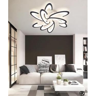 Imagem de Luminária de teto LED com luz dimerizável para quarto, lustre de teto moderno com controle remoto, luminária preta para sala de estar, escritórios, corredores, cafés, luz próxima ao teto (Pr