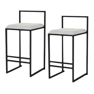 Imagem de KIDYBO Conjunto de 2 bancos de bar com altura de bar, branco, de metal, com encosto e apoio para os pés, cadeiras de café da manhã com cadeira alta estofada de veludo, fácil de instalar