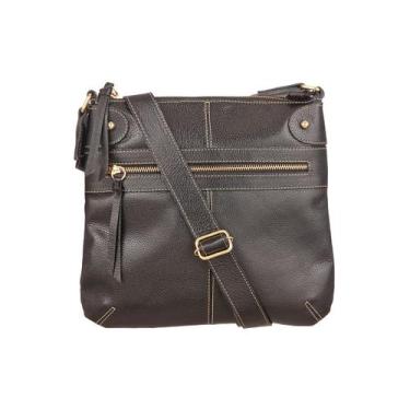 Imagem de Bolsa Feminina Preta Transversal Média Tiracolo Alça Comprida Couro Ma