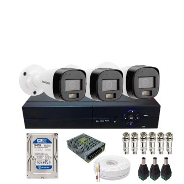 Imagem de Kit Cftv 3 Câmera De Segurança Intelbras Vhd 3220b Full Color Com Áudio Dvr 4ch C/Hd 500gb