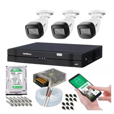 Imagem de Kit 3 Camera de Seguranca Intelbras Bullet 30m vhd 1130b Externa Dvr 4 canais multi hd
