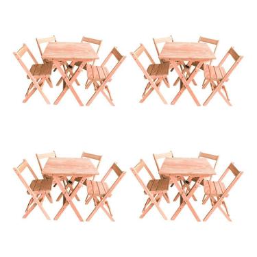 Imagem de Kit 4 Conjuntos Mesa Dobrável 60x60cm Com 4 Cadeiras Em Madeira Maciça - Cru - Bege