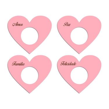 Imagem de Porta Guardanapo Coração Desejos Kit 4 Peças 7,5cmx6,5cm - Cria Arte Laser Rosa Claro