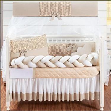 Imagem de Kit Berço Completo E Trança Lateral Para Menino 12 pç Doce Bebê Azul Marinho Com Saia Box E Lençol Extra