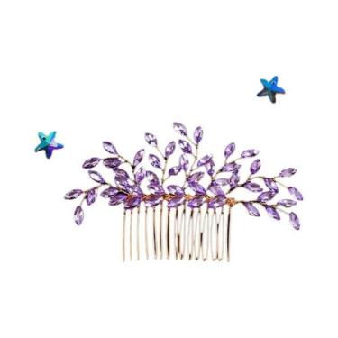 Imagem de Pente De Cabelo Com Pérolas E Cristais Roxos Para Mulheres, Acessório 