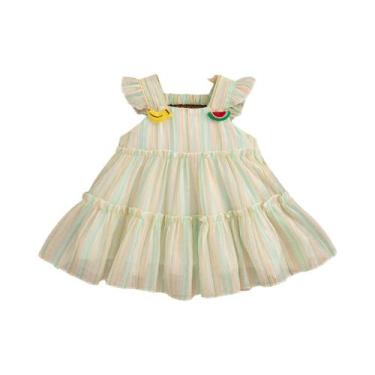Imagem de Vestido Colorido Listrado Para Meninas De 0 a 4 Anos Com Manga Borbole