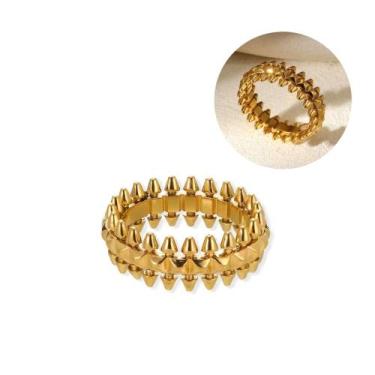 Imagem de Anel feminino dourado dourado em aço inoxidável banhado a ouro 18k sem