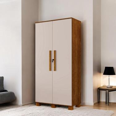 Imagem de Armário Multiuso Solteiro e Closet Nairobi sem Porta sem Gaveta em MDF com Cabideiro Canela e Off White Carmolar Móveis