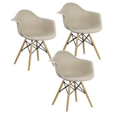 Imagem de Kit 3 Cadeiras Charles Eames Eiffel Design Wood Com Braços - Bege - Ma