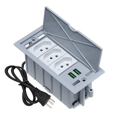 Imagem de Caixa De Tomada 4 Blocos 3 Tomadas 20A 2 USB 4.9A cinza