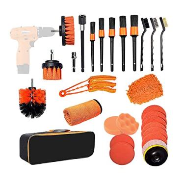 Imagem de Fuvtory Kit de ferramentas de limpeza de carro de 27 peças, conjunto de pincéis de detalhes de carro, kit de escova de broca, kit de escova de arame e kit de escova de limpeza detalhada, para rodas de limpeza, interior, exterior, couro, ventilações, interior, gaivotas