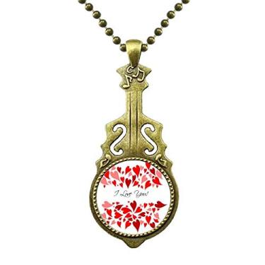 Imagem de DIYthinker Colar vermelho para o Dia dos Namorados I Love You Antique Guitar Jewelry Music Pendant