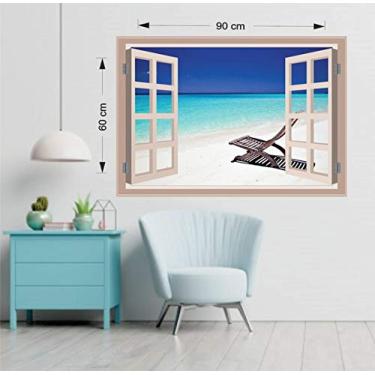 Imagem de Adesivo de Parede Janela Praia Efeito 3d Tam90x60cm Mod51