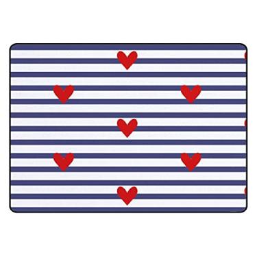 Imagem de Tapete macio de corações vermelhos azuis e brancos, tapete antiderrapante para sala de estar, quarto, sala de jantar, entrada de sala de aula, 50,8 x 78,7 cm