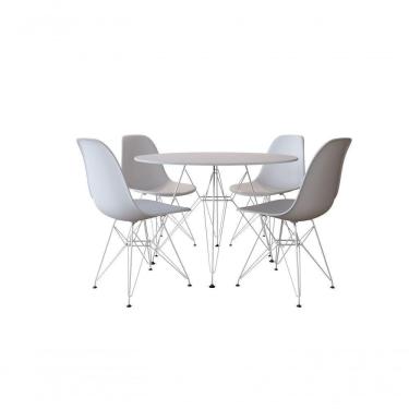 Imagem de Conjunto Jantar De Ferro Branco Tampo Redondo Branco 90Cm Com 4 Cadeiras Brancas