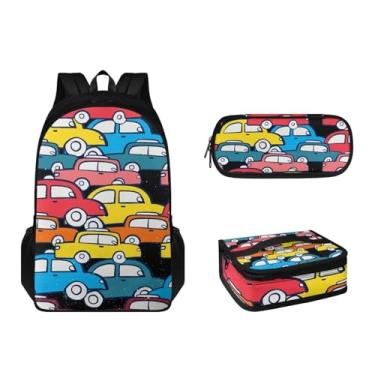 Imagem de Tomeusey Mochila escolar infantil colorida para carro, mochila escolar casual para jardim de infância com lancheira isolada e estojo de lápis, presentes para meninas e meninos