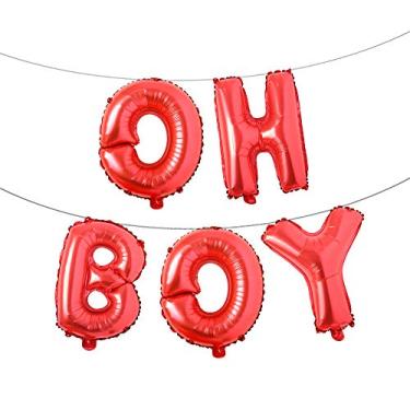 Imagem de Balões Oh Boy de 40,6 cm, banners, alfabeto, letra, balão, decoração com corda para chá de bebê, festa de aniversário, festa de revelação de gênero (OH BOY Red)