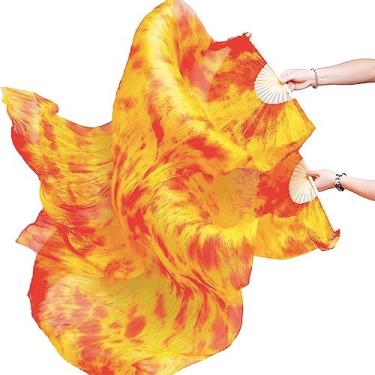 Imagem de 1 par feminino (esquerda + direita) de seda, para fãs de dança do ventre, véu de dança do ventre, comprimento longo dobrável