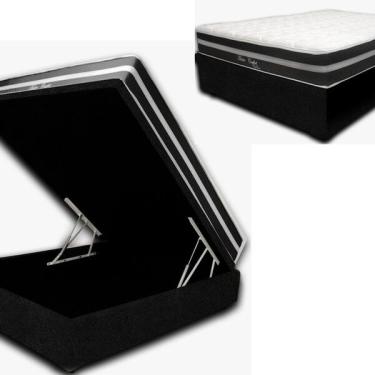 Imagem de Cama Box Ba  Casal Premium Sued Preto 1 38x1 88 + Colch o De