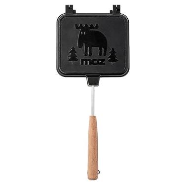 Imagem de XCPHGFM Máquina de fazer sanduíches portátil para fazer pão com dupla face destacável para grelhar queijo, cabo de madeira para acampamento e função para torrar