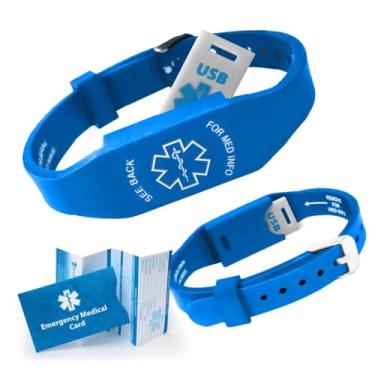 Imagem de Pulseira de alerta médico Elite II USB – Pulseira de silicone hipoalergênica com pen drive impermeável de 2 GB, cartão médico de emergência e acesso de 12 meses ao portal de registros pessoais de