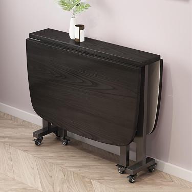 Imagem de Mesa de jantar dobrável de madeira, mesa de jantar extensível com rodas, mesa borboleta, mesas de folhas rebatíveis para espaços pequenos, preta, 100 * 60 * 75 cm