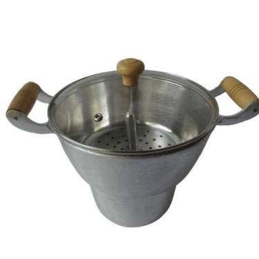 Imagem de Cuscuzeira 20cm Alumínio Batido Fundido Grosso Tampa Vidro - PANELAAS
