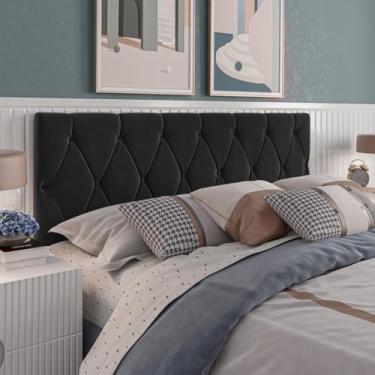 Imagem de Cabeceira Estofada Capitone para Quarto Casal 1.40 Espuma D12 Tecido Suede (Preto)
