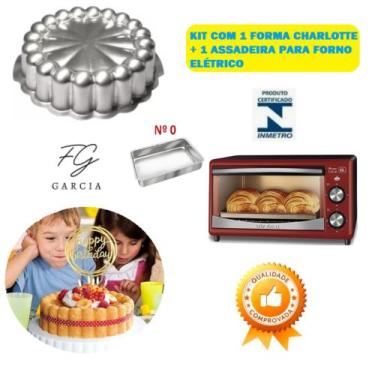 Imagem de Kit De 1 Forma Charlotte Decorada Gomada + 1 Assadeira Para Forno Elét