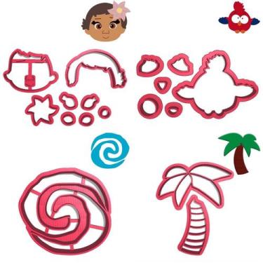 Imagem de Kit 4 Cortadores Moana Logo Hey Hey Coqueiro - DOCE IMPRESSO, 4,5cm